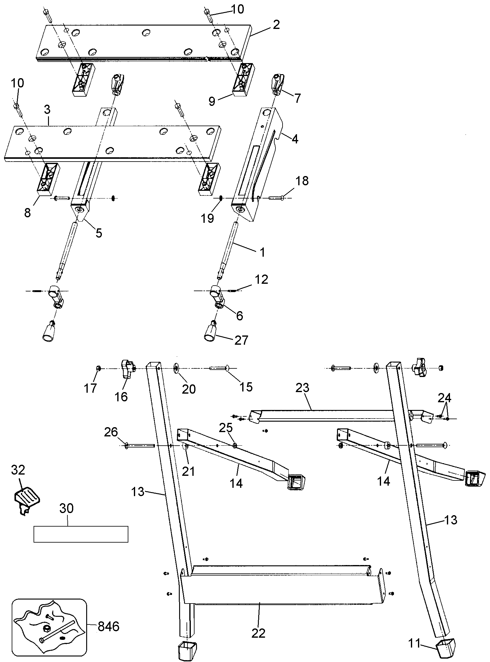 Default Diagram and Parts List for 79-228 Type 1 Black and Decker Sawhorse